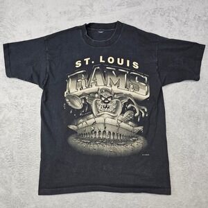 Vintage 1993 St. Louis Rams Taz Tee‎ Large* Faded Black Looney Tunes NFL Shirt